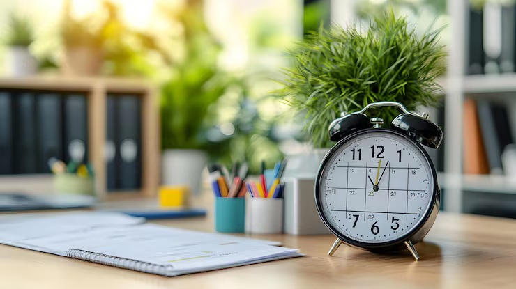 part time work hours per week desk clock and calendar showing office schedule tracking