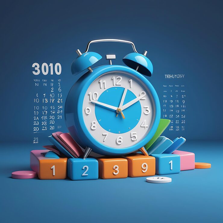 time to decimal conversion illustration with alarm clock and number blocks representing hours and minutes